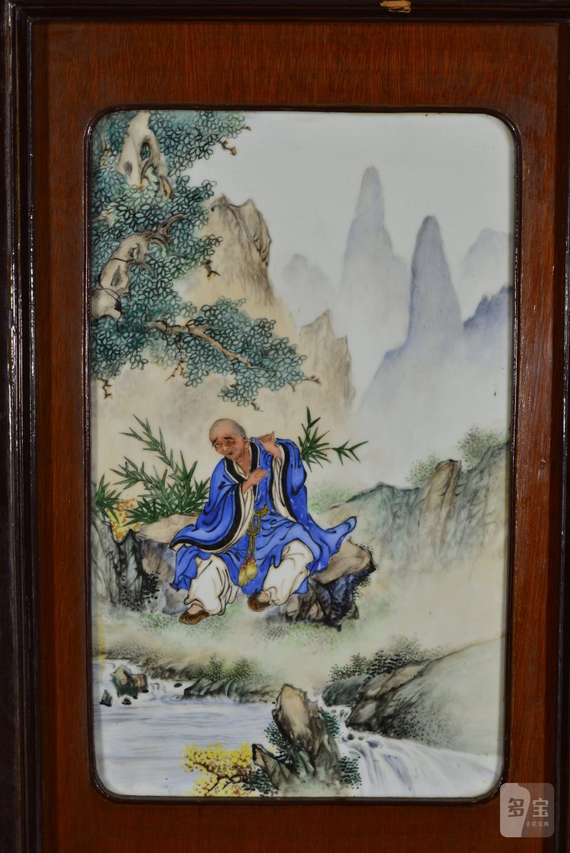 近现代 魏焕明、余少良合作双面粉彩山水人物八联落地大屏风 - 图16